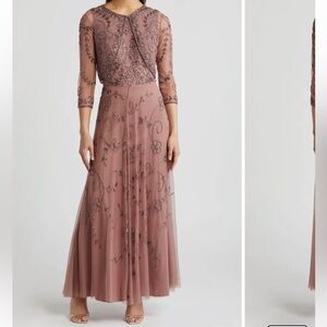 Pisarro Nights Beaded Jacket + Dress Mauve Size 6 S